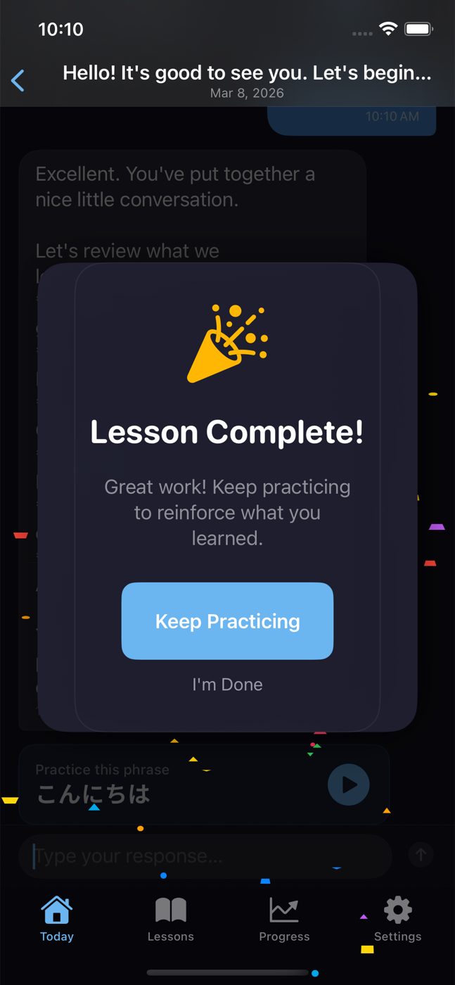 Lesson complete celebration