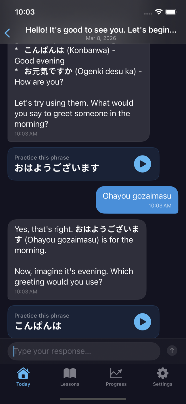 AI-powered language lesson chat